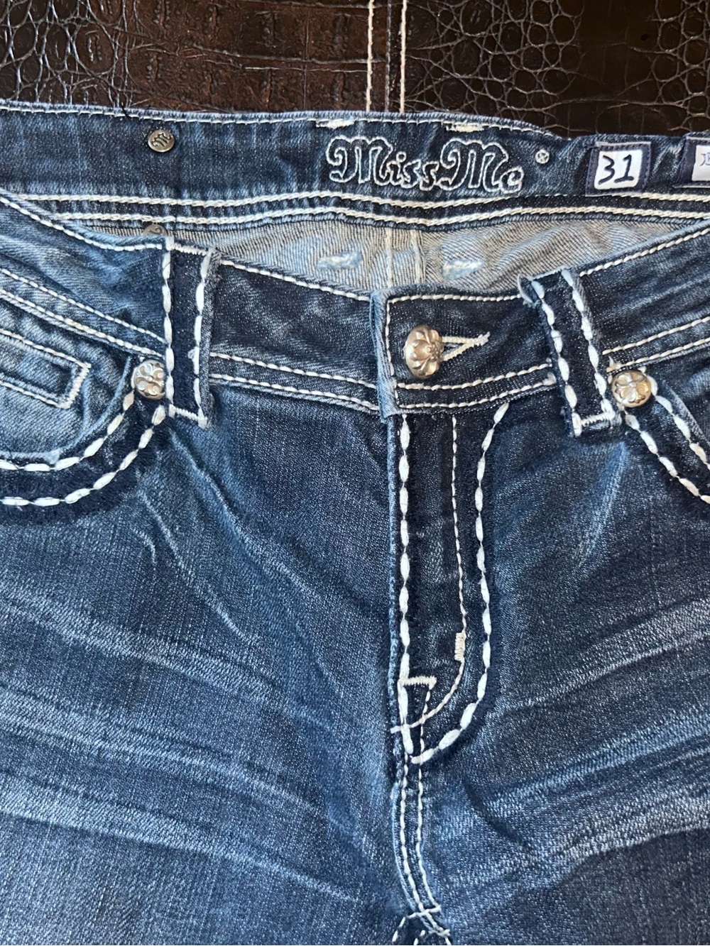 Miss Me Blue Women's Jeans with White Contrast Stitching